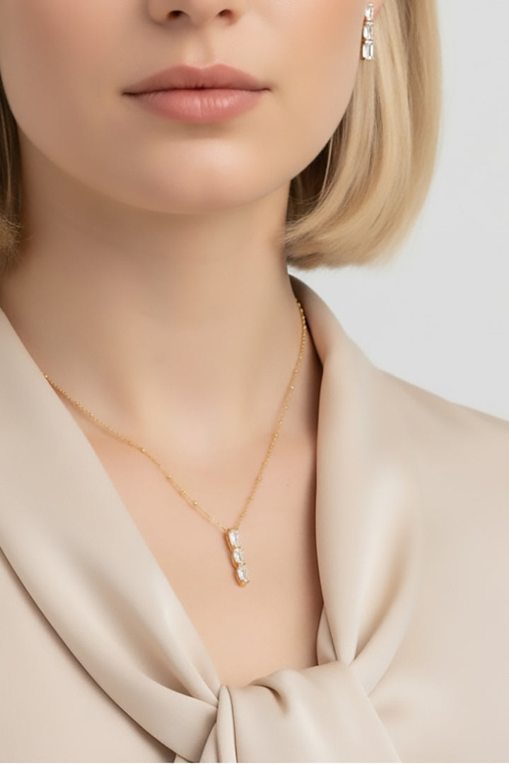 GoldFi - 18k Gold Filled Triple Cubic Zirconia Drop Necklace