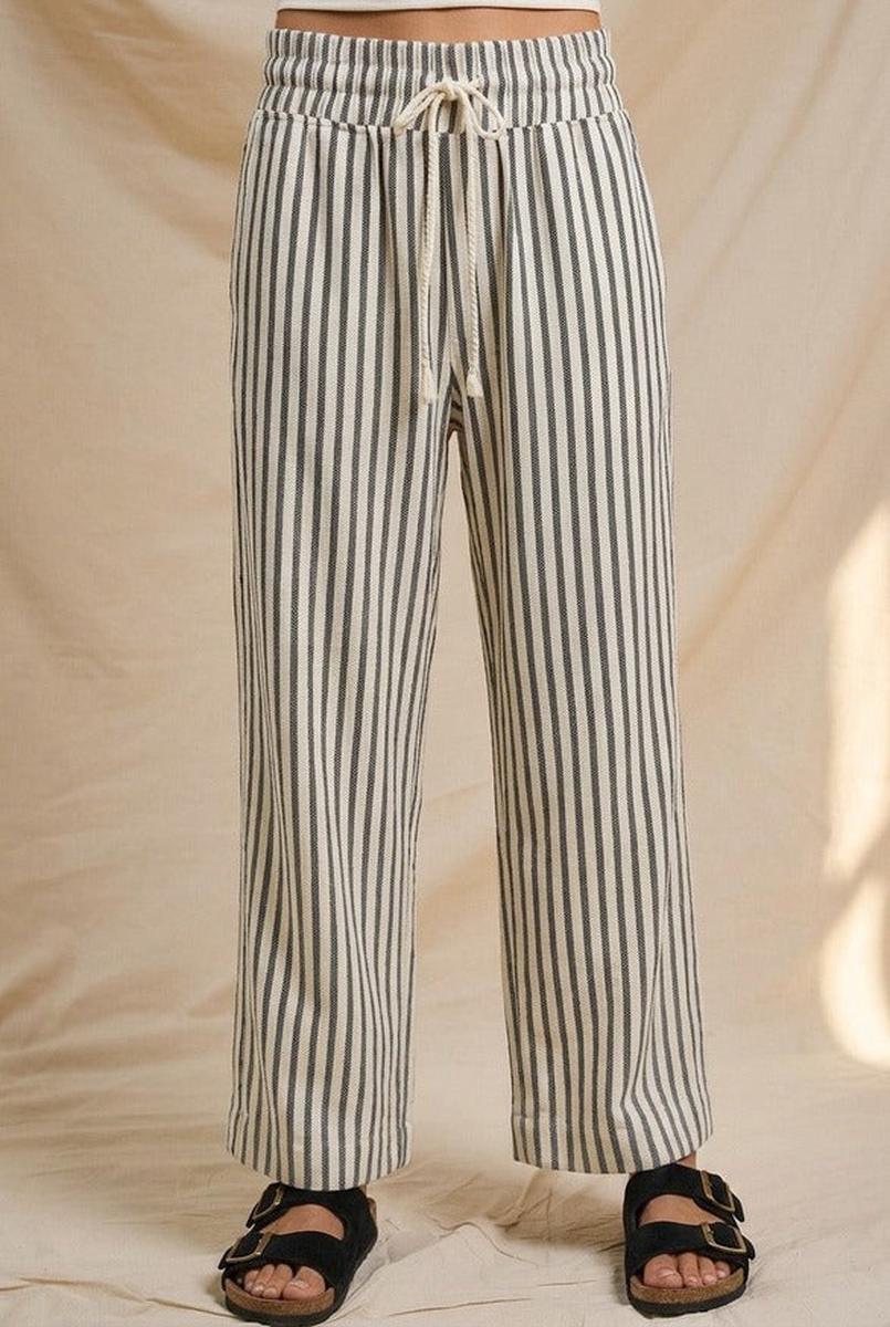 Urban Daizy - Cotton Stripe Wide Leg Drawstring Pants