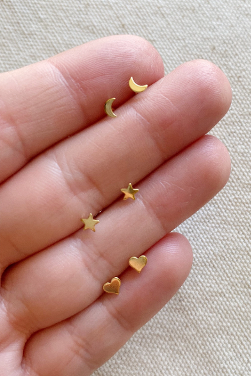 GoldFi - 18k Gold Filled Dainty Earrings Star, Moon n Heart