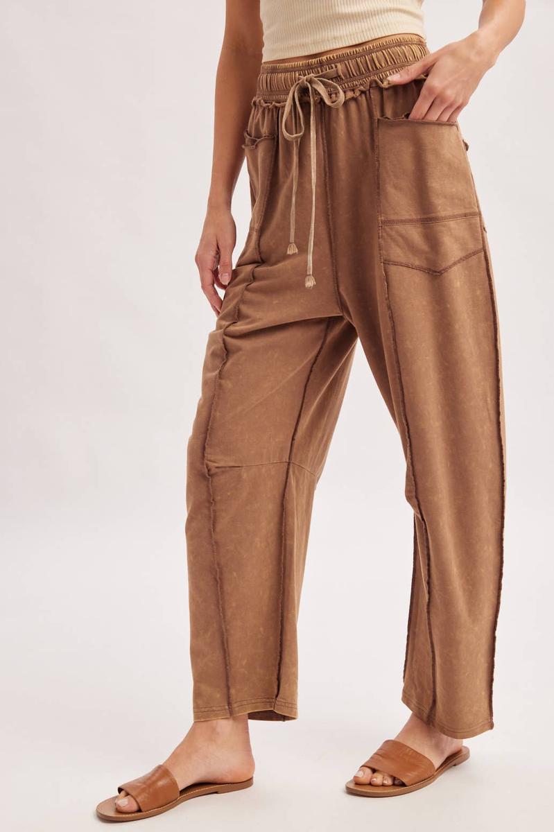 Bluivy - Washed Out Exposed Seam Barrel Pants in Latte