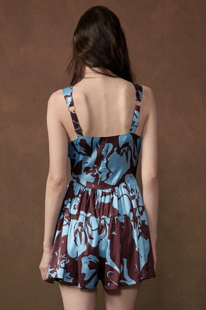 Promesa USA - Floral-Print Satin Button-Front Tiered Ruffle Romper