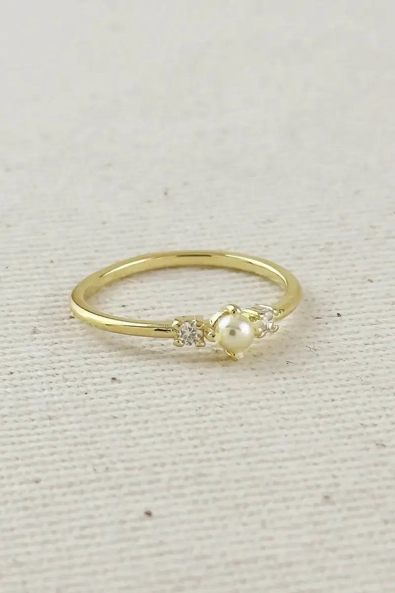 GoldFi - 18k Gold Filled Pearl and Crystal Ring - Size 7