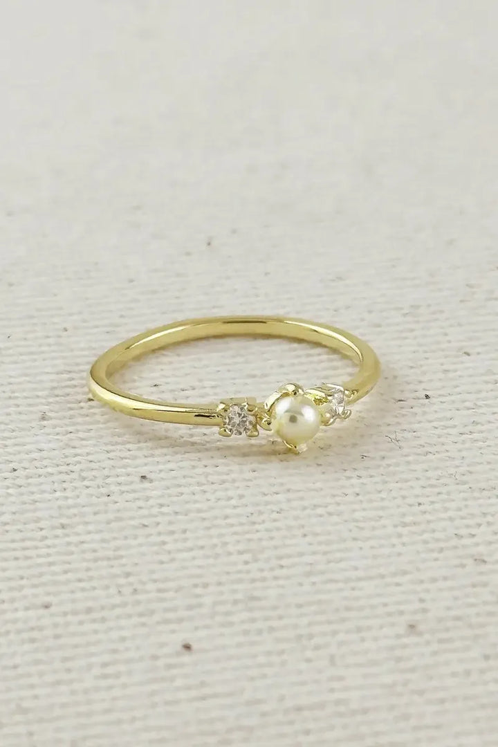 GoldFi - 18k Gold Filled Pearl and Crystal Ring - Size 7