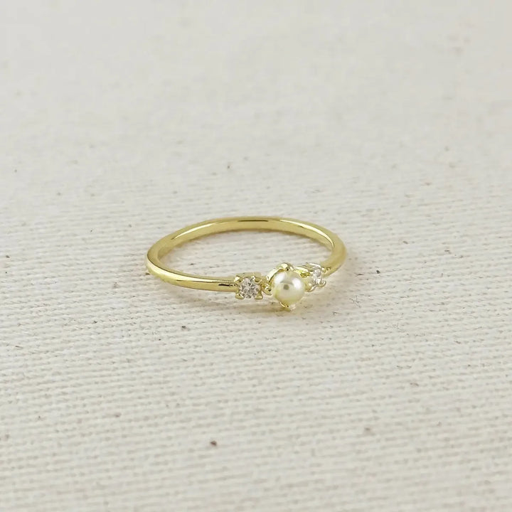 GoldFi - 18k Gold Filled Pearl and Crystal Ring - Size 7