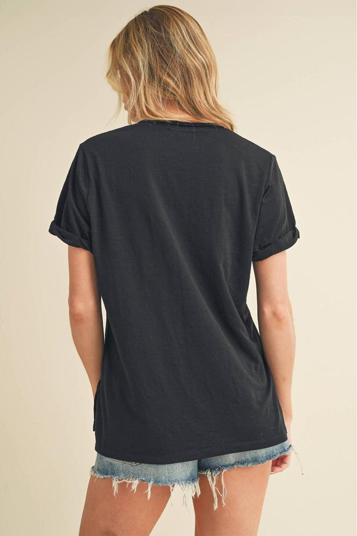AEMI+CO - Zoie V-Neck Short Sleeve Tee in Black
