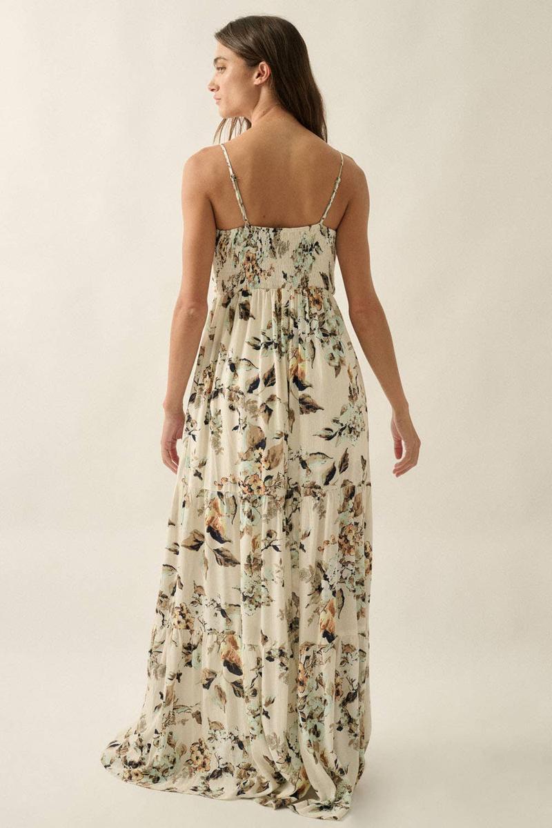 Promesa - Floral Crepe Wide-Leg Tiered Ruffle Cami Jumpsuit in Cream