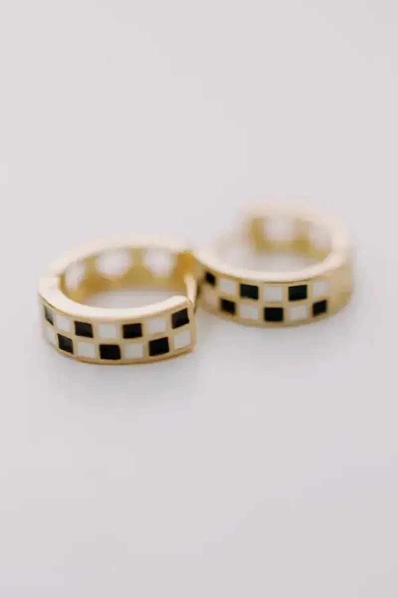 Mauve Jewelry Co. - Black & White Checkered Hoops in Gold