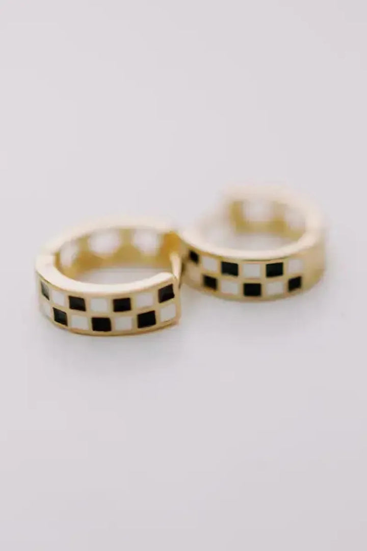 Mauve Jewelry Co. - Black & White Checkered Hoops in Gold