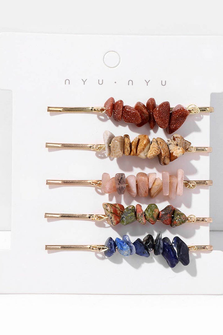 ACCITY - Natural Red Stone Hair Clip Set