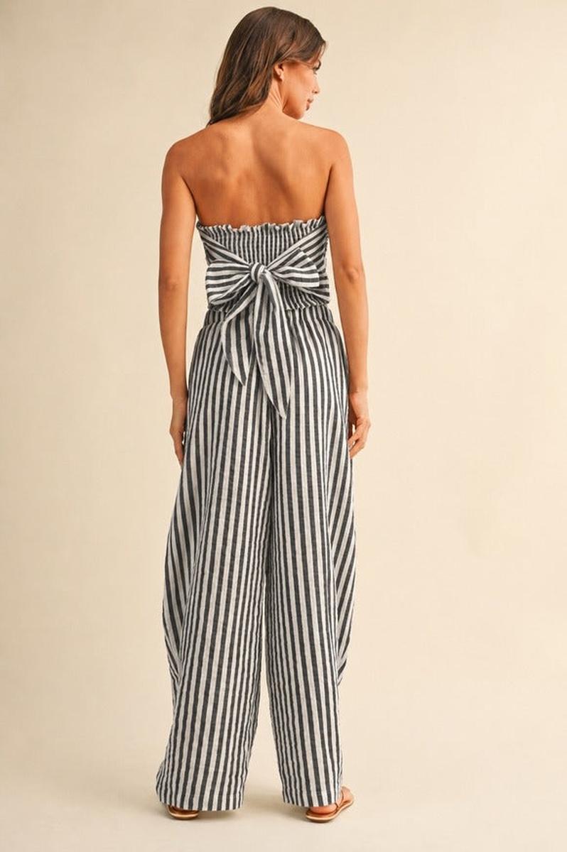 Klesis - Striped Smocked Back Tie Handkercheif Top and Barrel