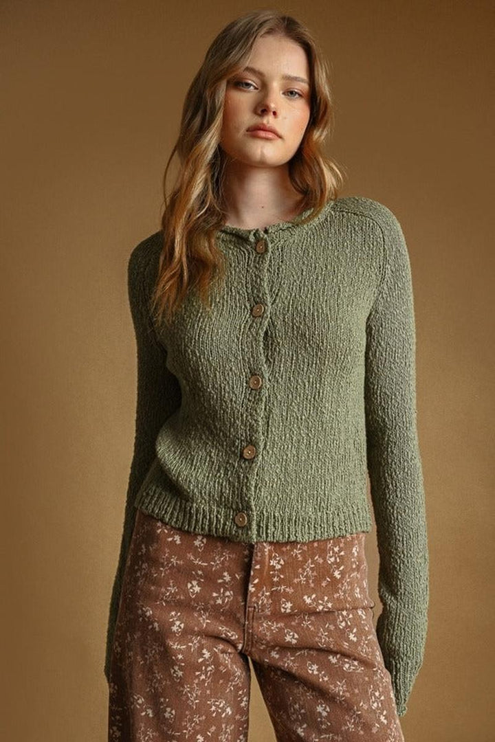 MIOU MUSE - Button Front Sweater Knit Cardigan