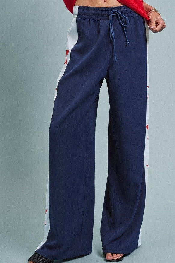 Urban Daizy - Star Print Side Stripe Wide Leg Pants