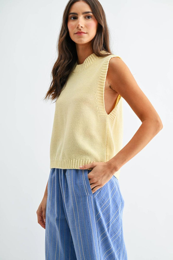Camellia - Open-Back Knitted Sleeveless Sweater Vest in Butter Yellow