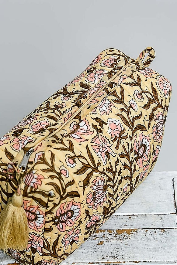 Pol Clothing - Floral Quilted Tassel Cosmetic Pouch Bag