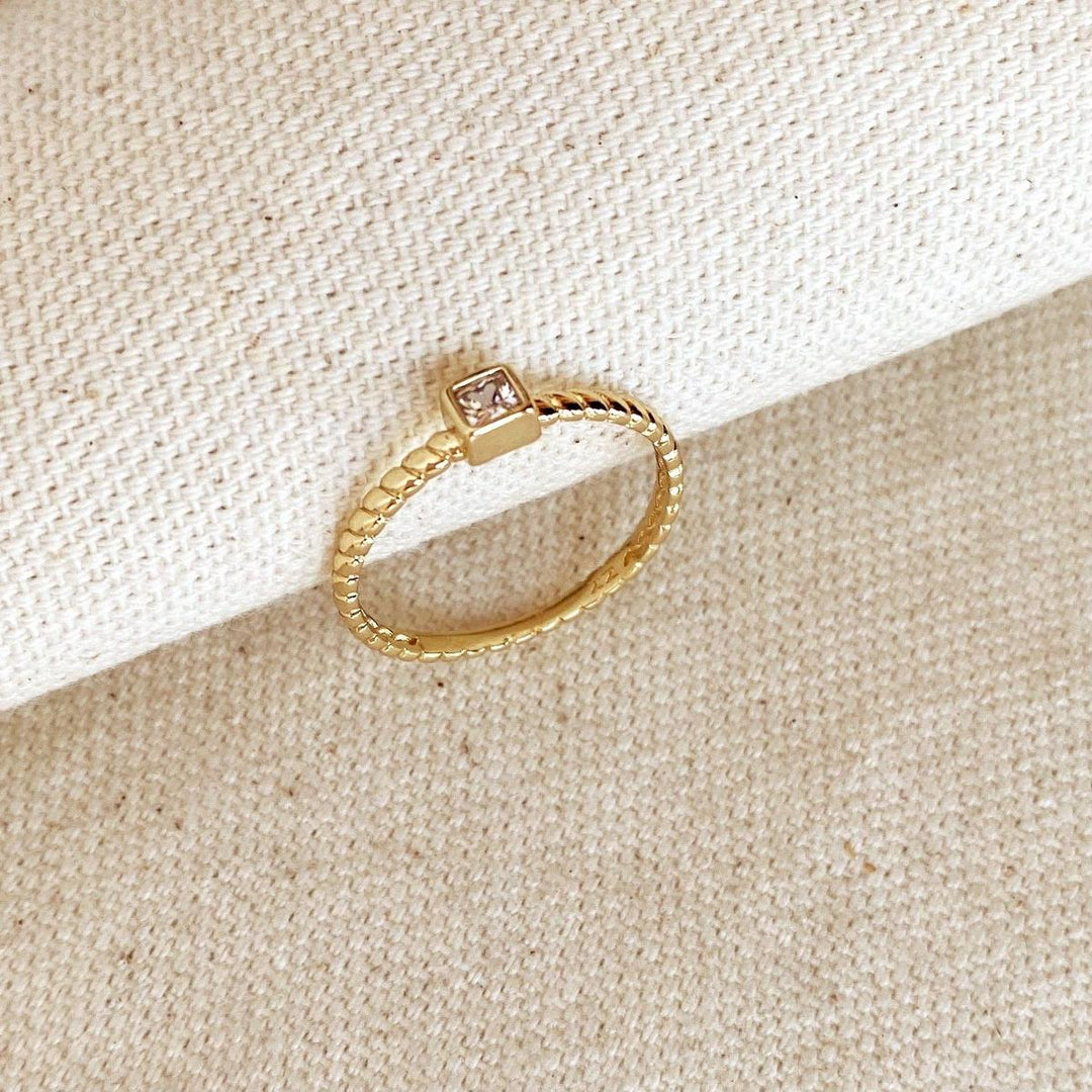 GoldFi - 18k Gold Filled Twisted Solitaire Band With Cubic Zirconia S: 5