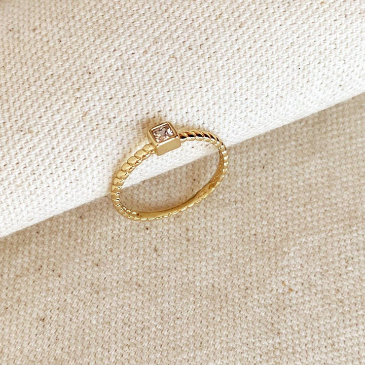 GoldFi - 18k Gold Filled Twisted Solitaire Band With Cubic Zirconia S: 5