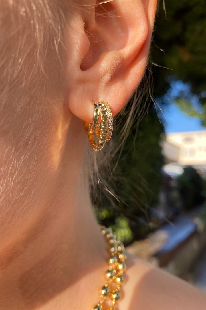 Native Gem - Triple Threat Huggies with Cubic Zirconia in 14k Gold Vermeil