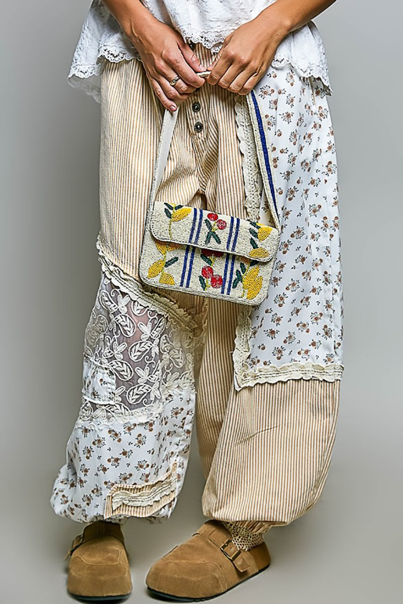 Pol Clothing - Beaded Cherry Pattern Flap Shoulder Bag