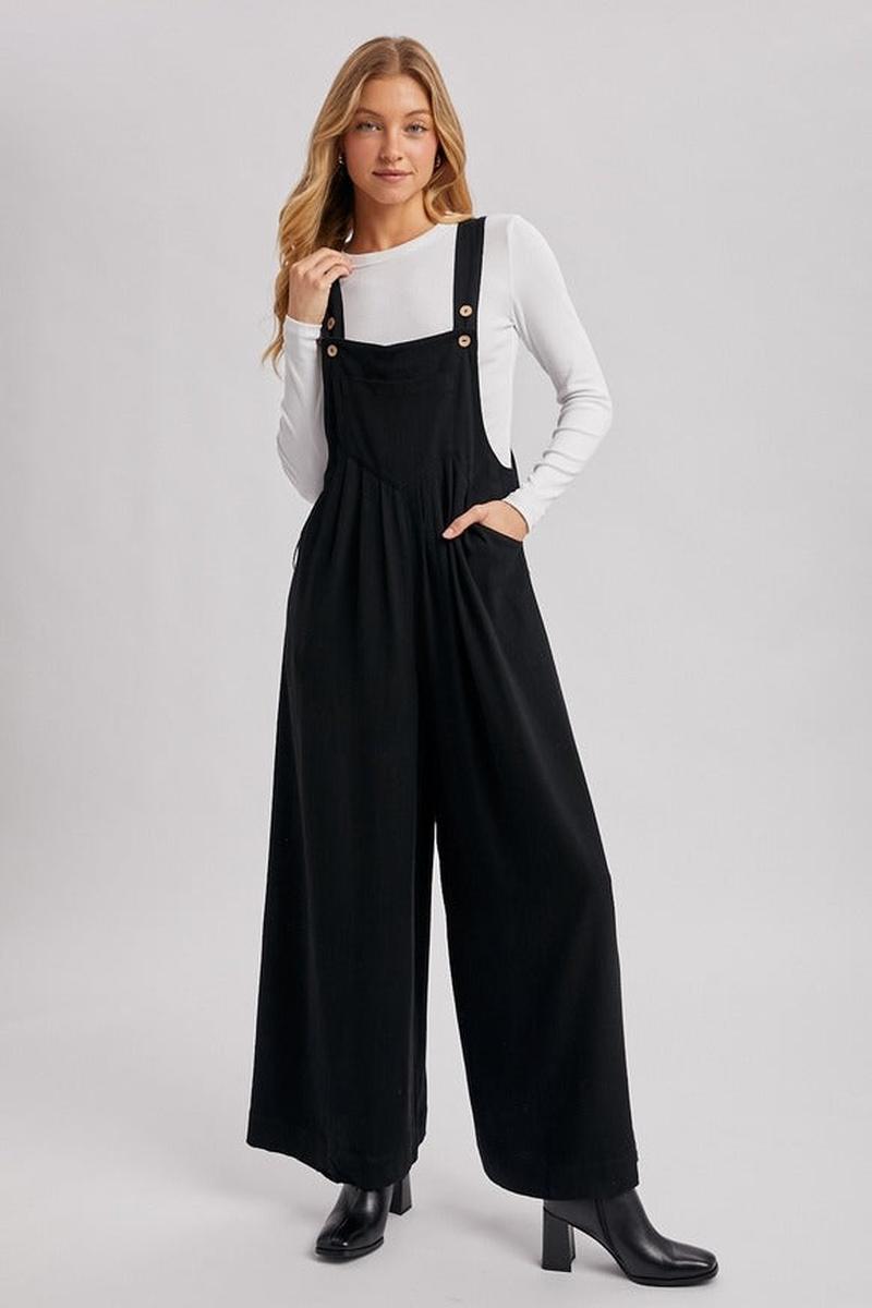 Blueivy - Flowy Wide Leg Overall Jumpsuit in Black