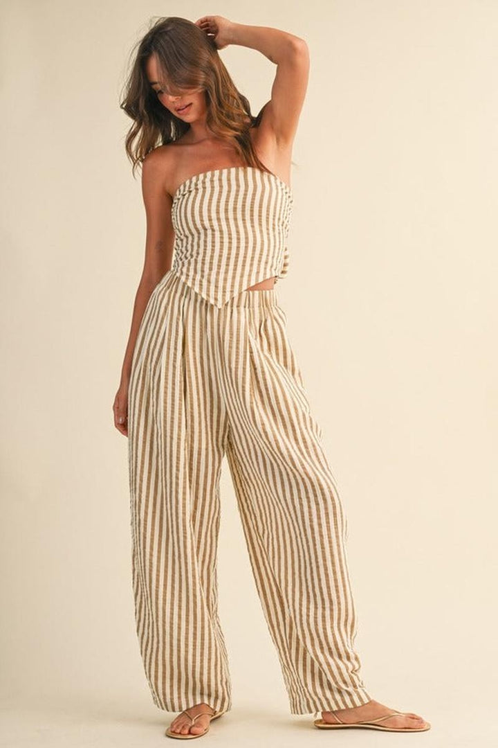 Klesis - Striped Smocked Back Tie Handkercheif Top and Barrel