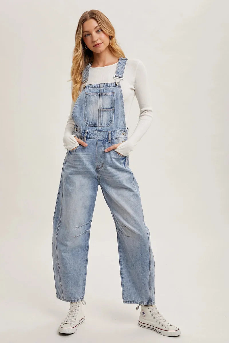 Bluivy - Denim Barrel Overalls in Light Wash