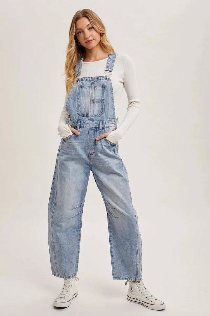 Bluivy - Denim Barrel Overalls in Light Wash
