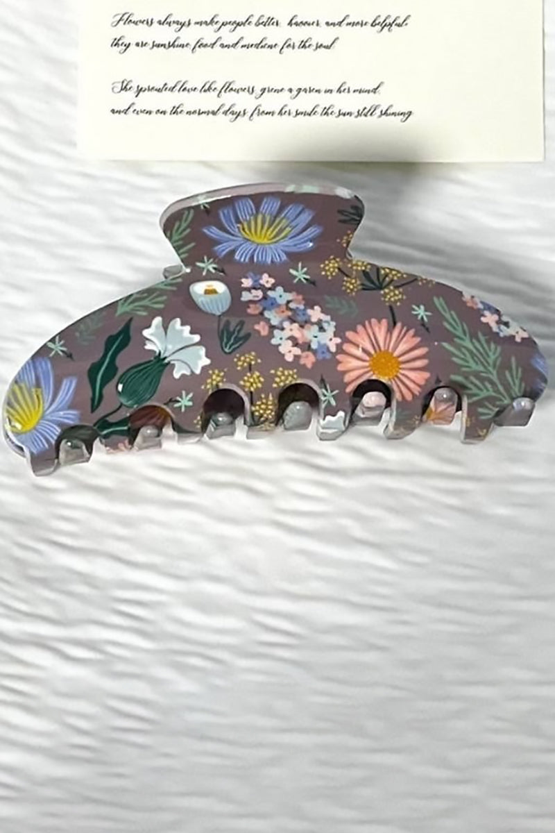 SoapElenGlen - Vibrant Wildflower Print Hair Claw, Plant Pattern Hair Claw