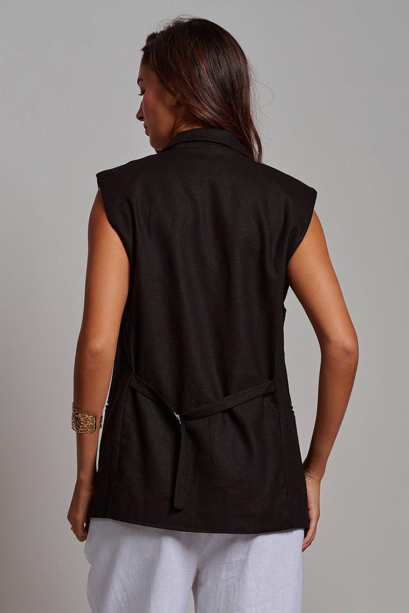 Urban Daizy - Linen Blend Tailored Notched Lapel Vest