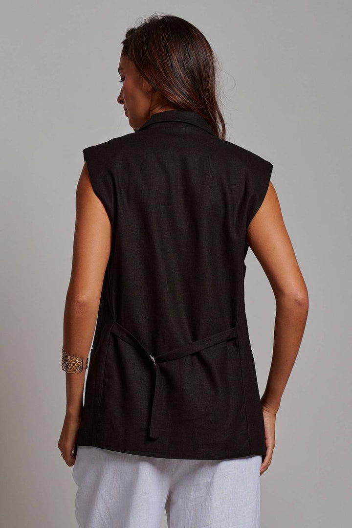 Urban Daizy - Linen Blend Tailored Notched Lapel Vest