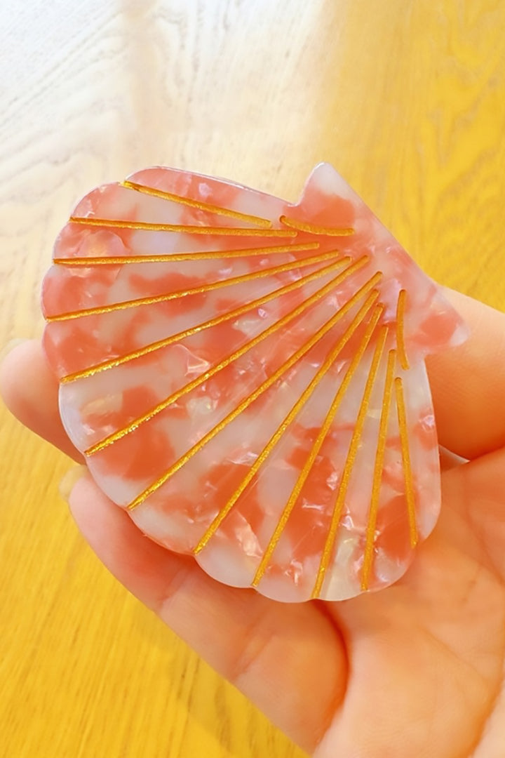 SoapElenGlen - Colorful Marble Shell Hair Clip with Golden Line Design