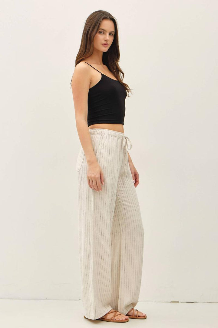 Be Cool - Linen Wide Leg Pants in Ecru Stripe