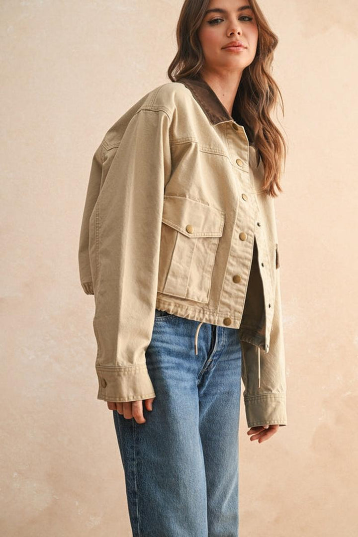 MIOU MUSE - Collar Contrasted Utility Jacket