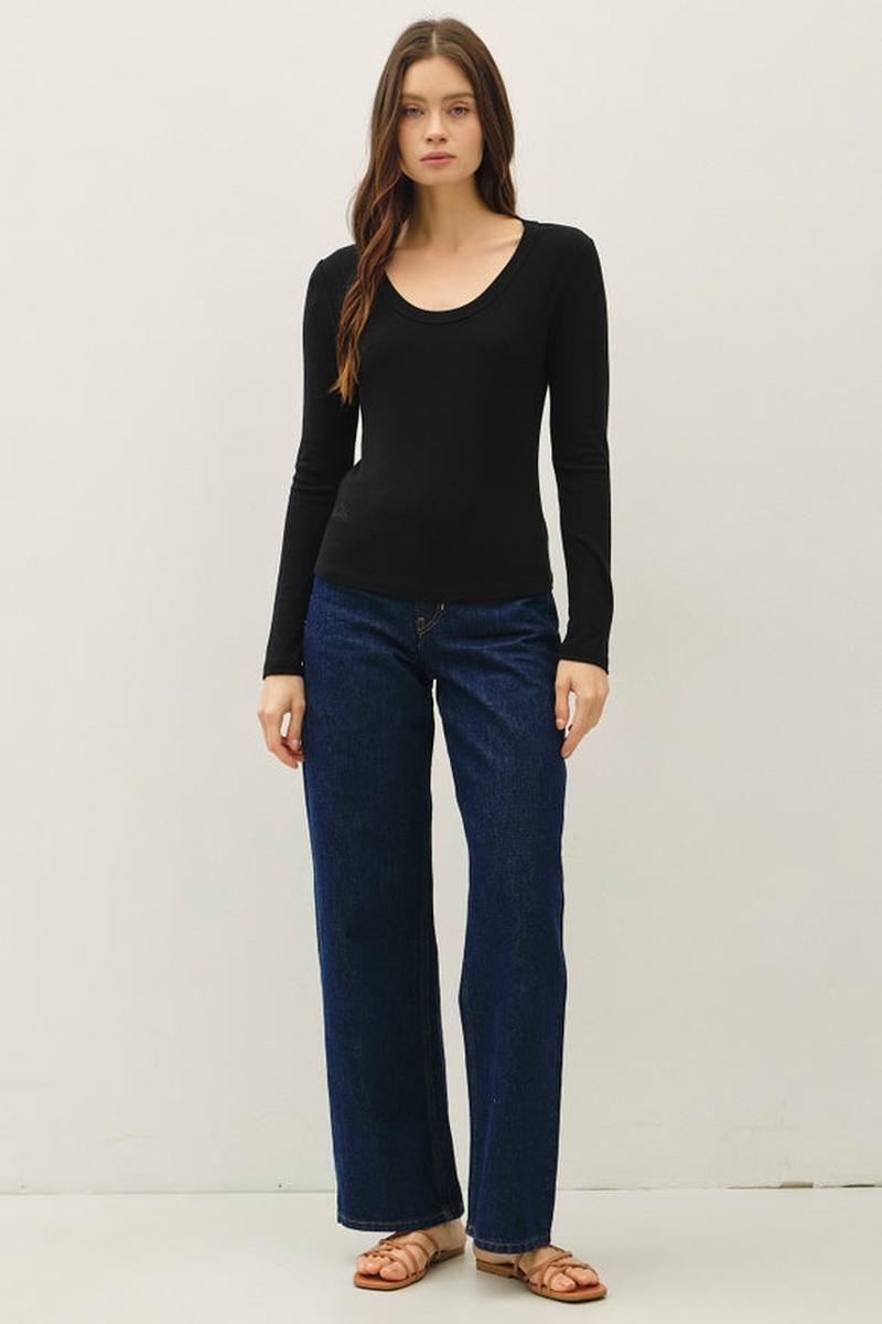 Be Cool - Soft Jersey U Neck Long Sleeve Top