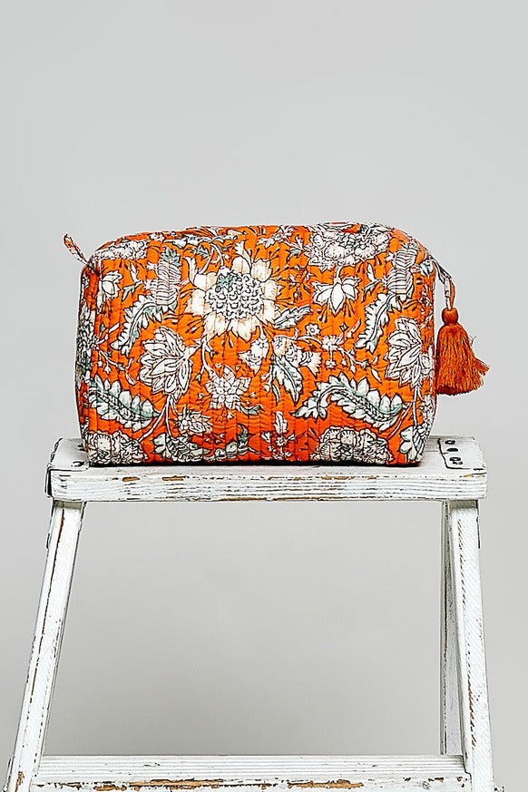 Pol Clothing - Floral Quilted Tassel Cosmetic Pouch Bag