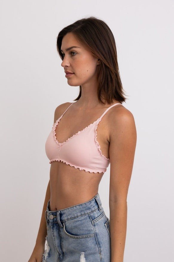 Leto Accessories - Seamless Lettuce Edge Bow Tie Triangle Bralette