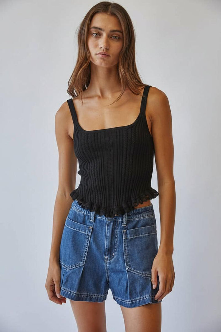 Creamon - Knit Corset Top in Black