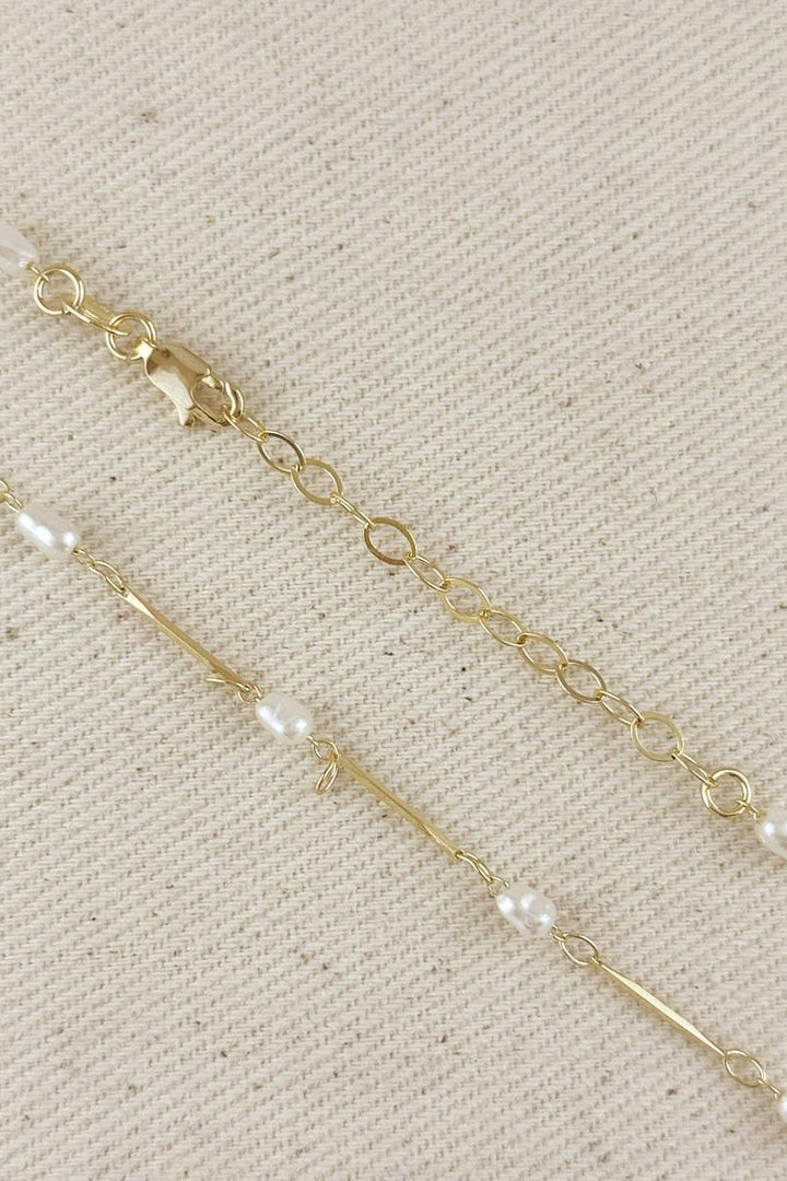 GoldFi - 18K Gold Filled Pearl Bead & Straw Necklace