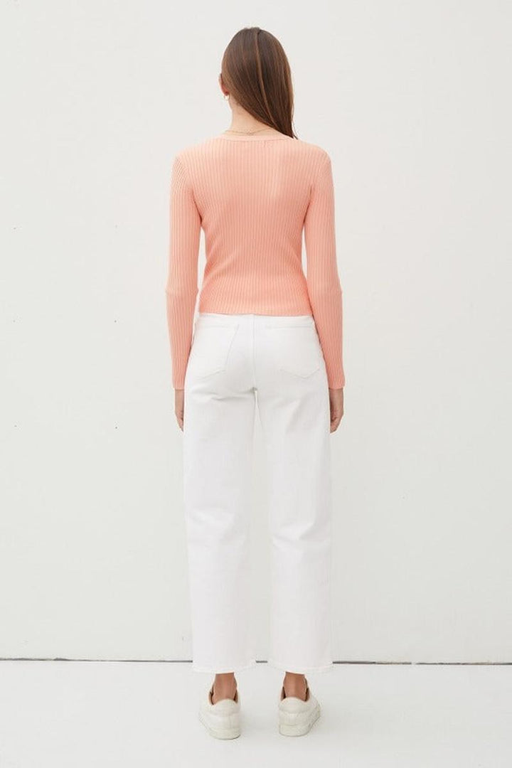 Be Cool - Ribbed V-Neck Slim Cardigan in Apricot