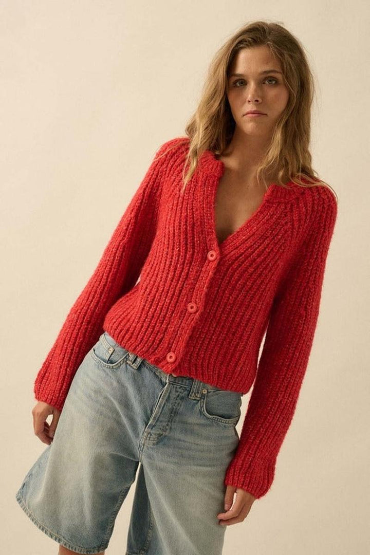 Promesa USA - Confetti Button-Front Cardigan Sweater in Red Orange