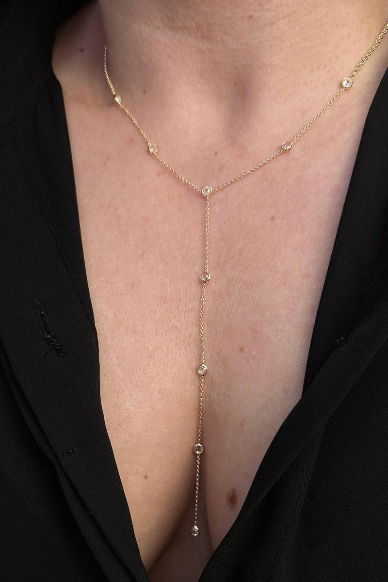 GoldFi - 18k Gold Filled Lariat Necklace With Bezel CZ