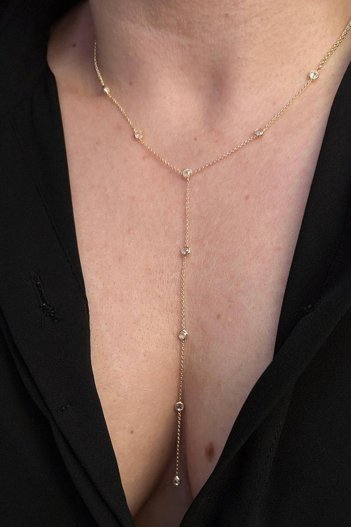 GoldFi - 18k Gold Filled Lariat Necklace With Bezel CZ