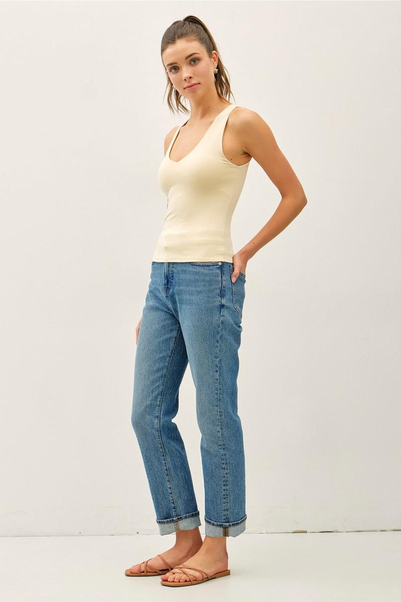 Be Cool - Basic Full Length V-Neck Tank in Butter