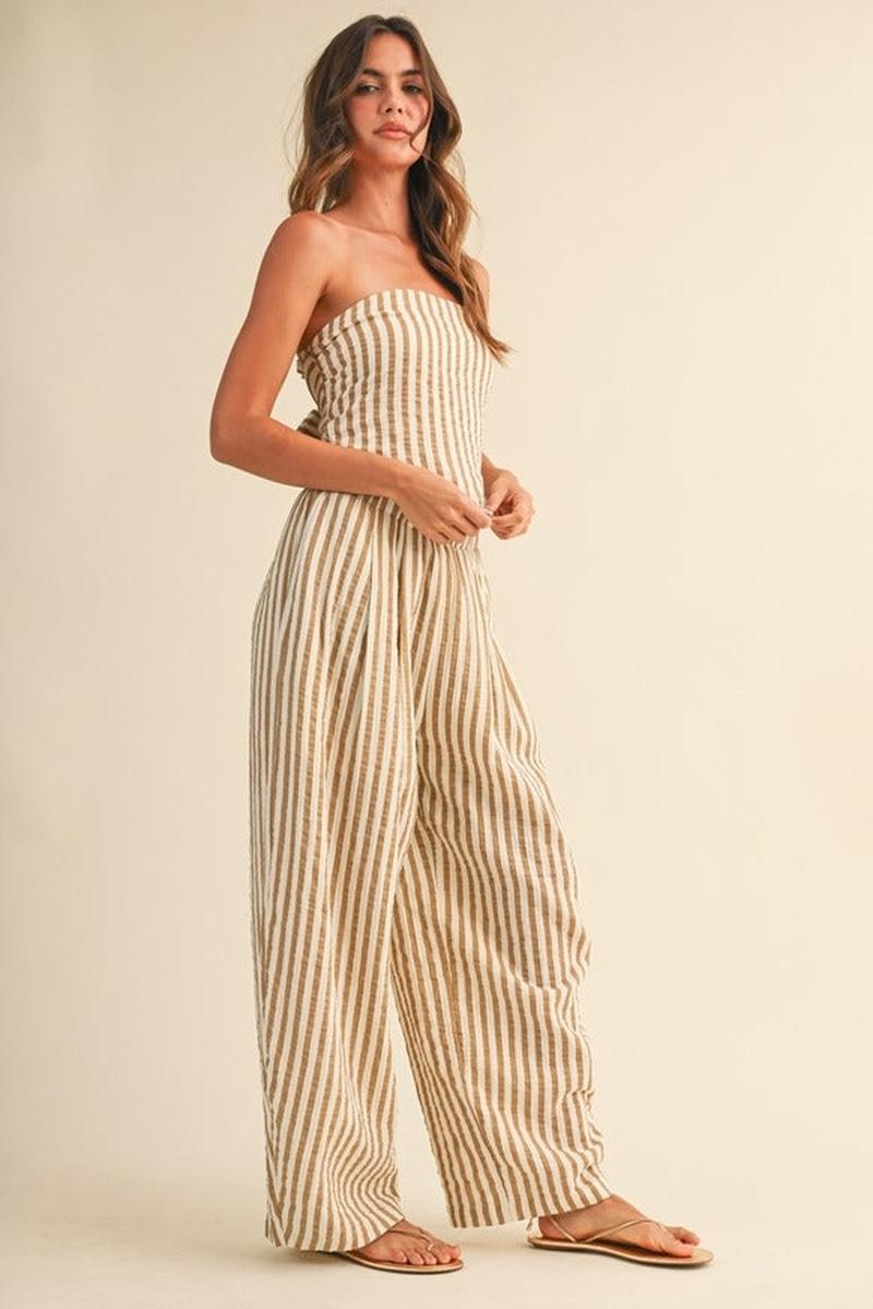 Klesis - Striped Smocked Back Tie Handkercheif Top and Barrel
