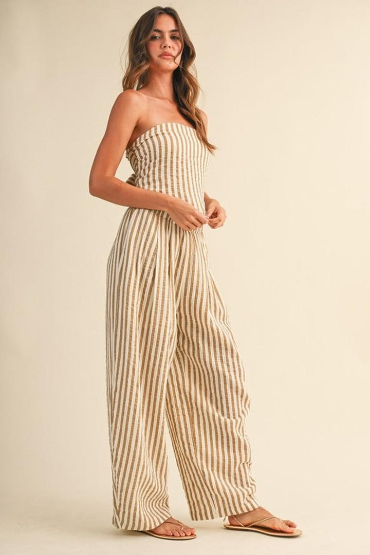 Klesis - Striped Smocked Back Tie Handkercheif Top and Barrel