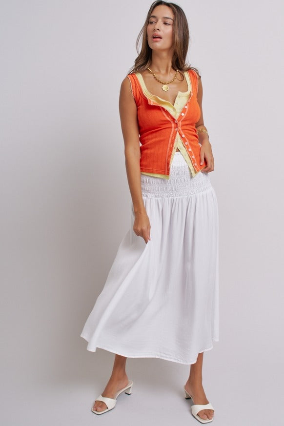 Urban Daizy - Ribbed Cotton Button-Front Picot Trim Tank