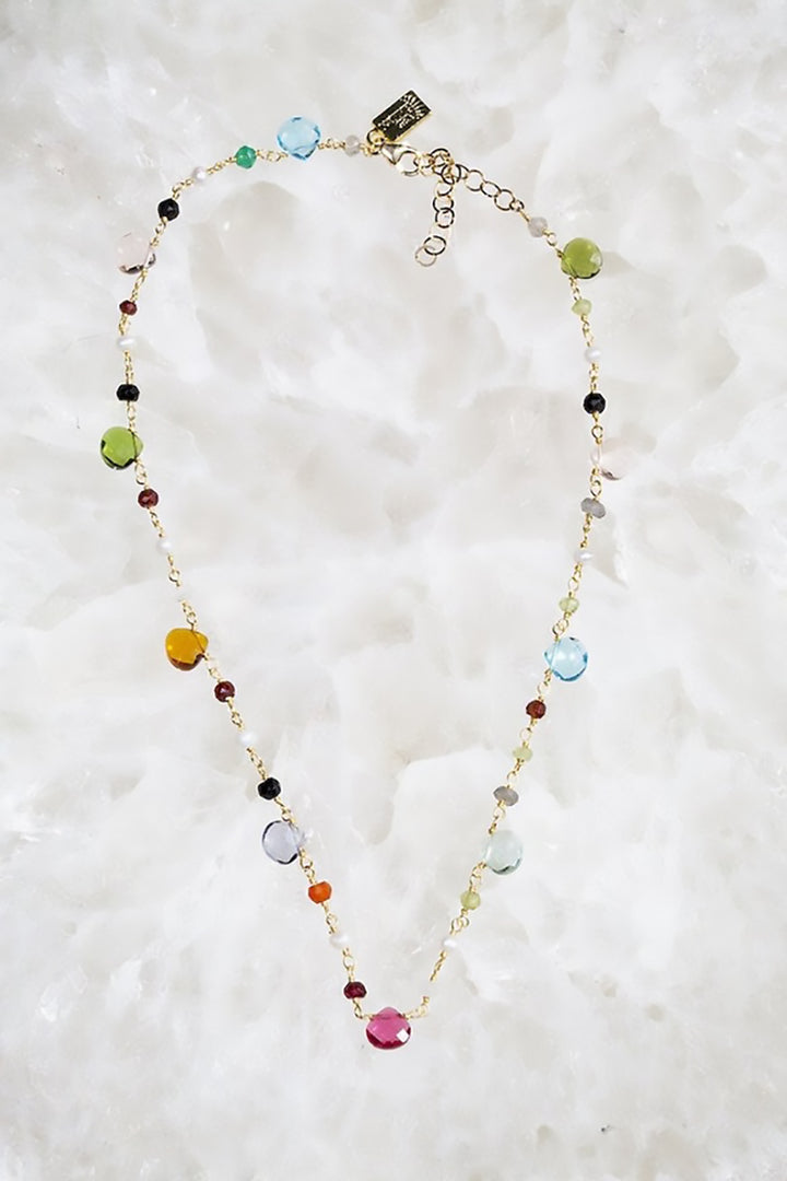 Native Gem - Gum Drop Necklace Short Rainbow in Gold