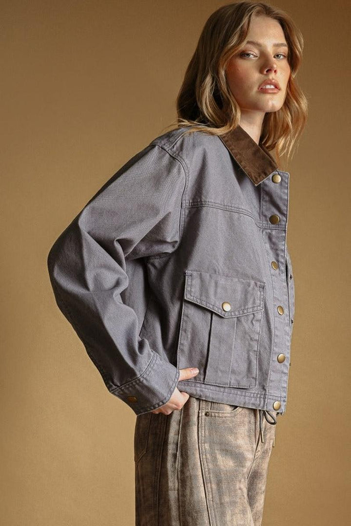 MIOU MUSE - Collar Contrasted Utility Jacket