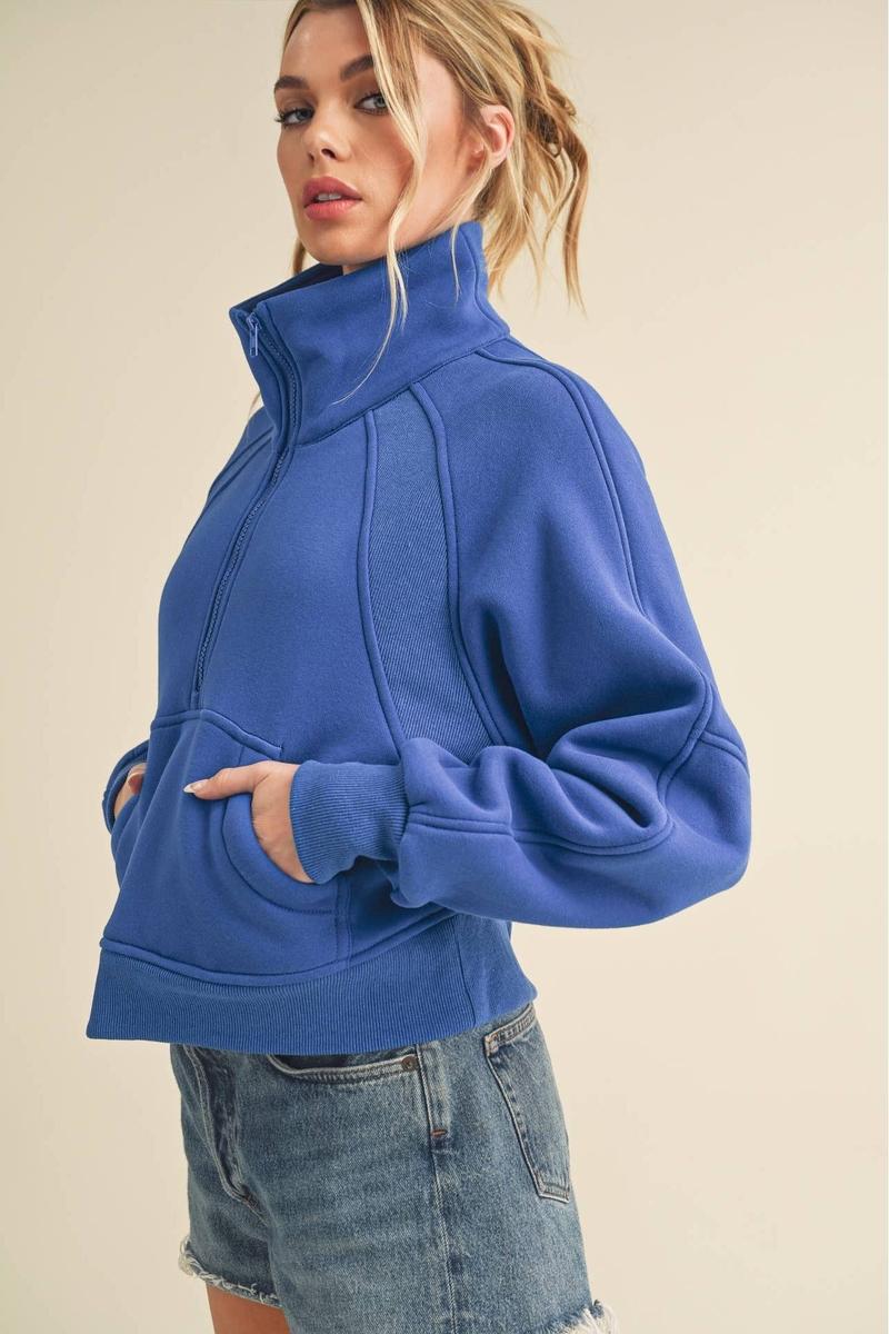 AEMI + CO - Dove Funnel Neck Half Zip in Cobalt