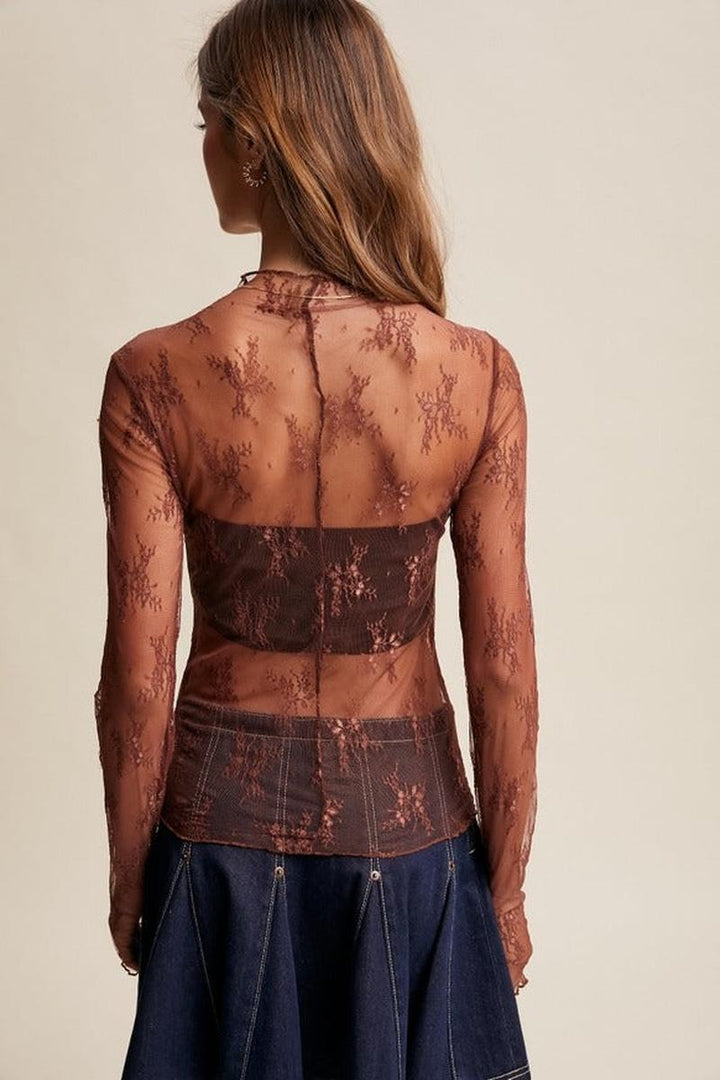 Listicle - Sheer Lace Long-Sleeve Top
