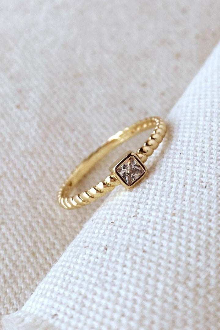 GoldFi - 18k Gold Filled Twisted Solitaire Band With Cubic Zirconia S: 7